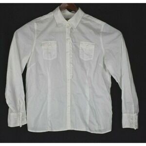 HERITAGE SHIRTINGS by Bass Womens White long sleeve button ruffle shirt - VTG XL